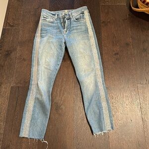 7 For All Mankind High Waisted Skinny Ankle Jeans with Silver Glitter Stripe